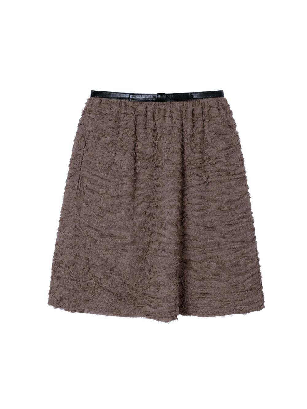 100% silk and 100% leather Taupe Brown A Line Skirt Textured Mini Skirt